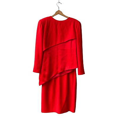#ad Vtg PIERRE BALMAIN Paris Skirt Suits Women’s 10 Red Asymmetrical Long Sleeve $199.99