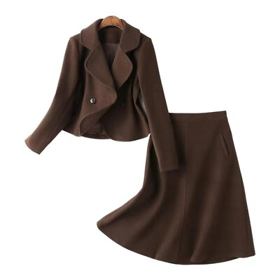 Fashion 2 Pcs Woolen Suit Women#x27;s Autumn Winter Tweed Jacket Skirt Suit Dress $58.71