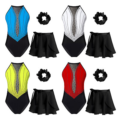 #ad Kids Girls Outfits Patchwork Set Skirt Dancewear Dress Suit Dance Training Mesh $19.44