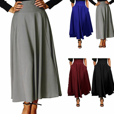 #ad Women Pleated A Line Slit Belted Maxi Skirt Lot High Waist Long Skirt Dresses $23.99