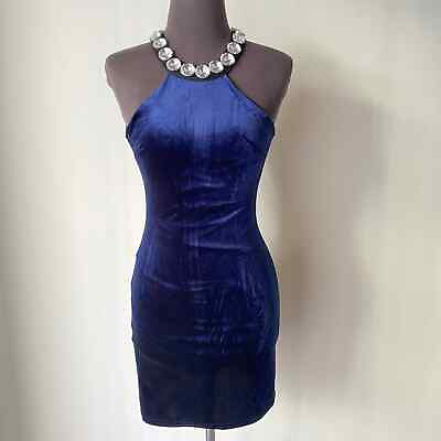 #ad Velvet sz S rhinestone neck lined mini cocktail dress $45.00