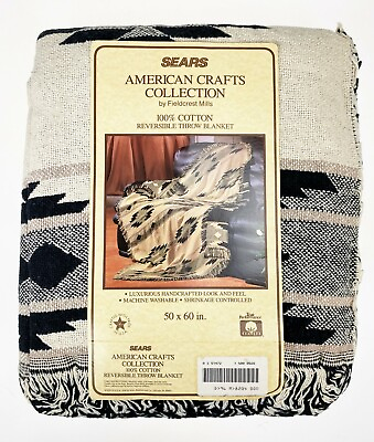 #ad Sears American Crafts Fieldcrest Mills Reversible Geometric Western Throw Blanke $49.99