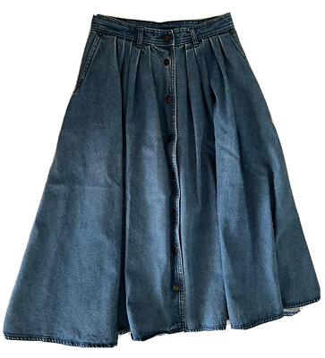 Vintage Gloria Vanderbilt Denim Maxi Skirt Size 8P Snaps Blue Jean Skirt Pockets $28.20