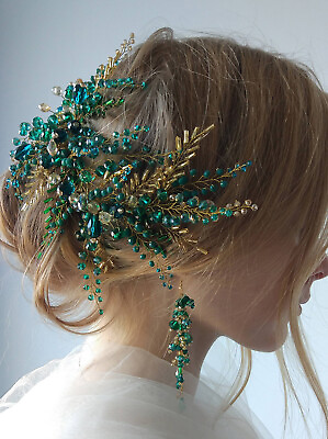 #ad Boho Hair Piece Crystal Headdress Bridal Gold Wedding Hair Accessories Headband $24.77