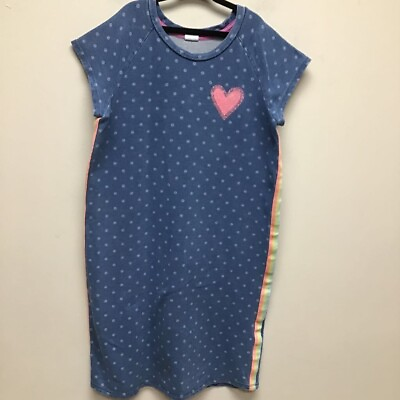 #ad Gymboree Girls Dress Blue Polkadot Short Sleeve Rainbow Piping Heart L 10 12 $5.89