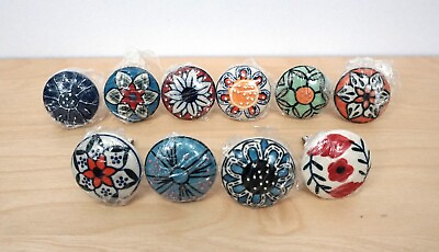 #ad Set of 10 Colorful Boho Style Ceramic Cupboard Cabinet Door Knobs Draw Pulls $29.99