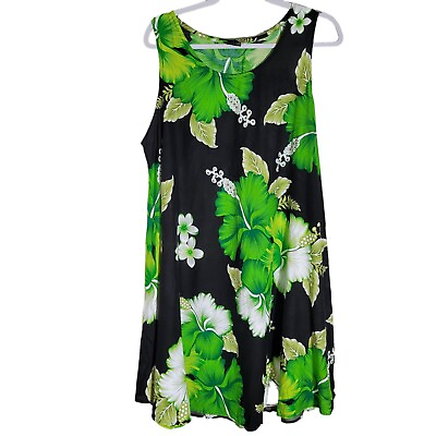 #ad Aloha Fashion Hawaiian Rayon Dress Swim Cover Tropical Floral One Size Black $29.95