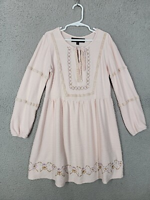 #ad girls embroidered prairie dress large boho knee length kids light pink $8.99