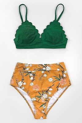 CUPSHE Women#x27;s Olive Green High Waist Adjustable Padded Bikini Set M $17.00