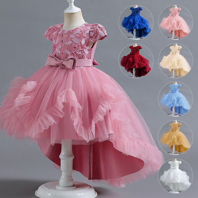 #ad Flower Tulle Party Girls Dresses Formal Bow Wedding Princess Kids Birthday Gown $24.99