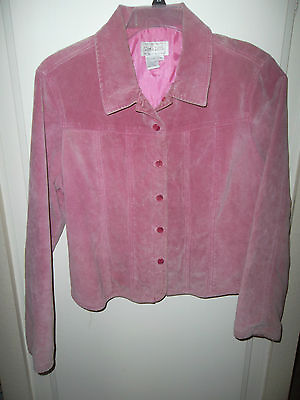 #ad Women#x27;s Pink Suede Leather Jacket by Live a Little Large Button Down $34.95