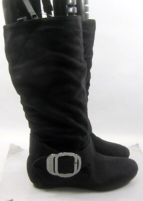 #ad BLACK 1.5quot;hidden wedge heel Round Toe knee Boots WOMEN Size 5.5 $12.34