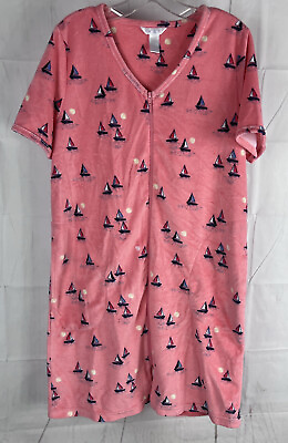 Adonna Soft Terry Beach Dress Swimsuit Cover Up Sailboats M $12.50