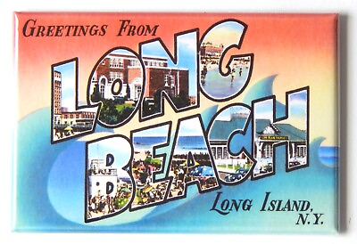 #ad Greetings from Long Beach Long Island New York FRIDGE MAGNET travel souvenir B $8.49
