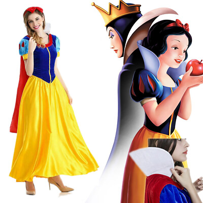 Snow White Women Costume Princess Dress w Petticoat amp; Headband Halloween Cosplay $39.99