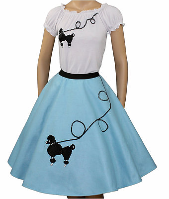 #ad 3 Pc Light Blue Poodle Skirt Outfit Adult Size LARGE Waist 35quot; 41quot; $55.95