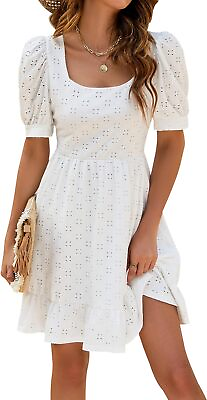 #ad Blooming Jelly Womens White Dresses Short Sleeve V Neck Ruffle Cute Sun Dress Ch $107.85