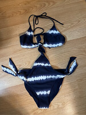 #ad Aerie women’s bikini one piece swimsuit size L blue and white new with tags $24.00