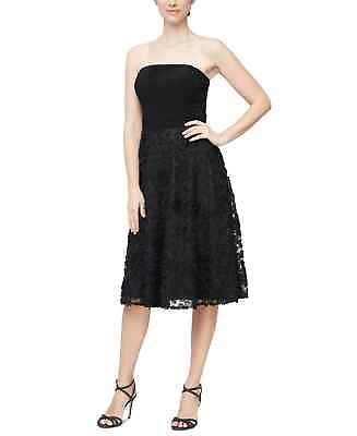 #ad ALEX amp; EVE Cocktail Dress Size 16 Black Strapless Floral Applique NWT $229 $55.50
