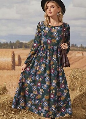 #ad Woman’s Apparel long sleeve Floral maxi dress Boho $28.00