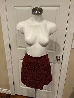 #ad Madewell Maroon Floral Lace Overlay Mini Skirt Size 4 $27.00