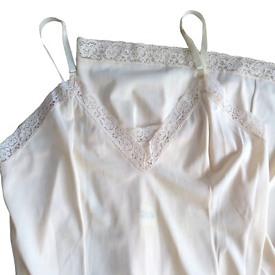 #ad Vintage Full Length Maxi Nylon Dress Slip S Nude Lace Grunge Y2K USA Made $22.46