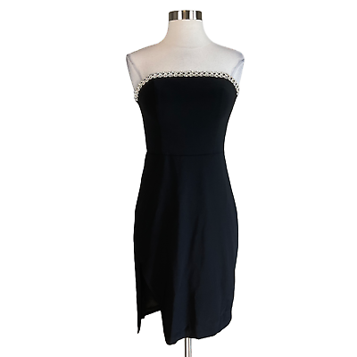 #ad Women#x27;s Cocktail Dress by AQUA Size 6 Black Strapless Beaded Neckline Sheath $69.99