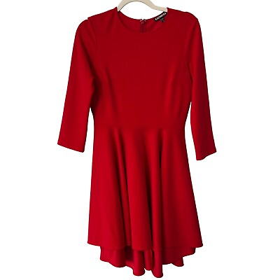 #ad Express Fit amp; Flare Mini Dress Women S Hi Lo Red Casual Contemporary Party Chic $23.99