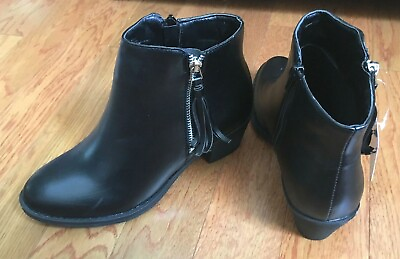 #ad Black Ankle Boots Womens Size 6 7 8 10 Zippers Tassel Solid Fashion Casual NEW $25.99