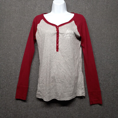 Aéropostale Long Sleeve Shirt SIZE L WOMENS Grey maroon buttons $13.84
