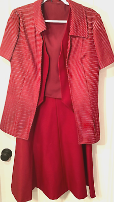 #ad Vtg Red 4 pc Suit Jacket Skirt Set Sz M L *see measure Seamstress Made USA $26.99