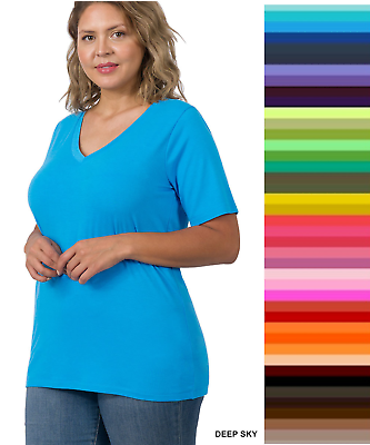 Plus Size Zenana V Neck TShirt Relaxed Short Sleeve Top XL 1X 2X 3X $12.95