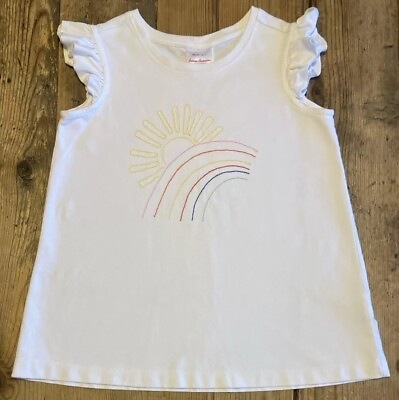 #ad #ad HANNA ANDERSSON Sz 10 140 Girls White Sleeveless Shirt Rainbow Embroidered $12.00