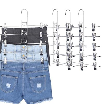 #ad 4 Pack Skirt Hangers Space Saving Multi Pants Hangers with Adjustable Clips... $28.45