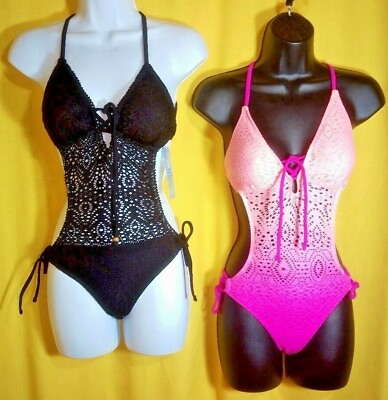 #ad IN MOCEAN Pink or Black Mesh Pattern Swimsuit One Piece Bikini Style Small NWT $14.99