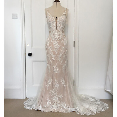 #ad Mermaid Wedding Dresses V Neck Spaghetti Straps Lace Appliques Boho Bride Gowns $154.70