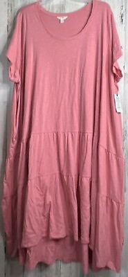 #ad Terra amp; Sky Tiered Knit T Shirt Dress Cotton PEACH 1X Side Pockets PLUS size $6.00