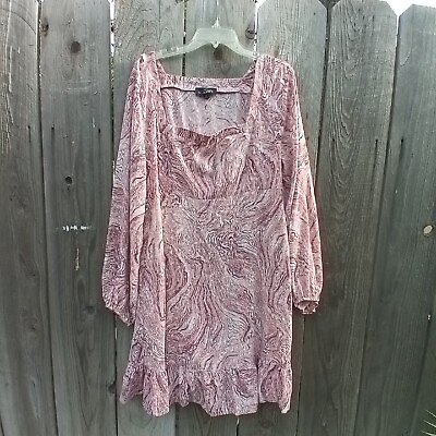 #ad Suzanne Betro Dress Womans 2X Pink Floral SunDress Long Sleeve Square Neck $30.00
