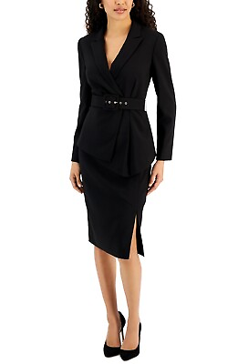 #ad Tahari ASL Women#x27;s Belted Wrap Skirt Suit Black Size 6 $71.53