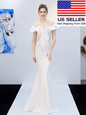 #ad Bride Long Evening Dress Boat Neck Shoulder Slim fit Fishtail Wedding Sexy Prom $79.99