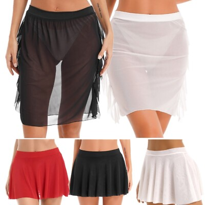 #ad Women Sarong Coverup Sheer Mesh See Through Mini Skirt High Waist Beach Cover Up $7.59