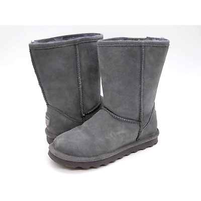 Bearpaw Boots Womens 7 Gray Suede Shearling Lined Elle Short Mid Calf Pull On $47.99
