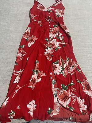 Forever 21 Maxi Dress Women’s Small Red Floral Maxi Dress Sleeveless $11.44