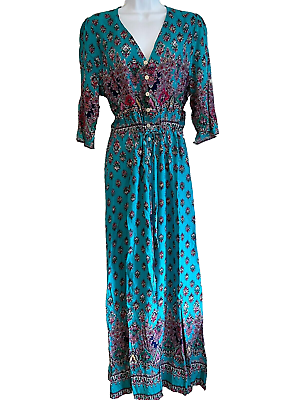 #ad Size L Teal Bohemian Short Sleeve Maxi Swim Cover Up NWOT $28.45