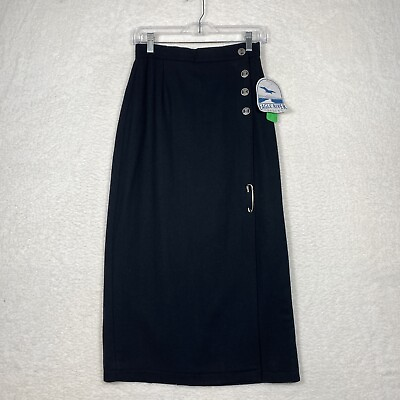 Eagle River Traders Women#x27;s Wrap Skirt Long Black Wool Nylon Blend Size 8 NWT $45.00