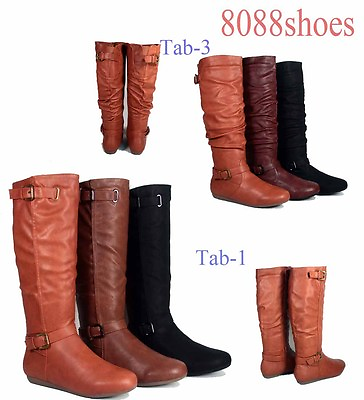 #ad Women#x27;s Zipper Flat Heel Round Toe Mid Calf Knee High Boots Shoes Size 6 10 NEW $25.19