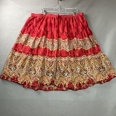 #ad Liz amp; Me Skirt Women Plus 1X 18 20 Pink Geometric Beaded Sequin Tiered Midi Boho $20.98