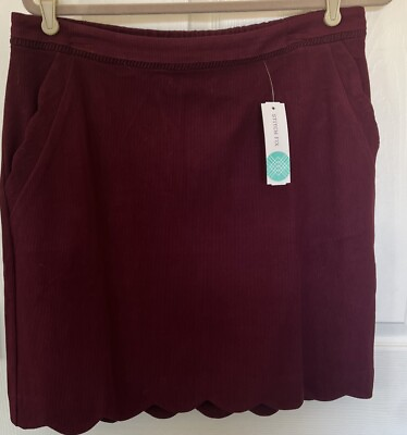 #ad NEW Skies Are Blue Berenice Burgundy Cordon Scallop Hem Skirt Pockets Size XL $23.00