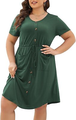 #ad Celkuser Plus Size Summer Casual Midi Dresses for Women Short Sleeve V Neck A Li $68.86