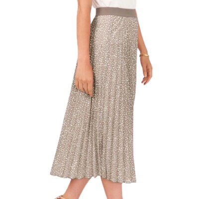 #ad Vince Camuto Womens Midi Skirt Size Large Tan Splatter Dot Accordion Pleated $19.49
